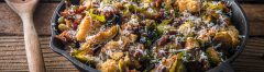 Crispy Brussels Sprout Leaves with Bacon and Croutons